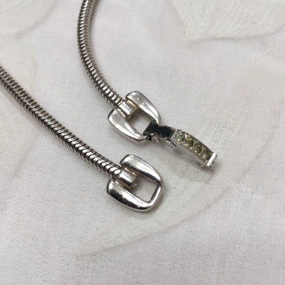 Vintage Silver Necklace With Rhinestone Flowers - Picture 8 of 8